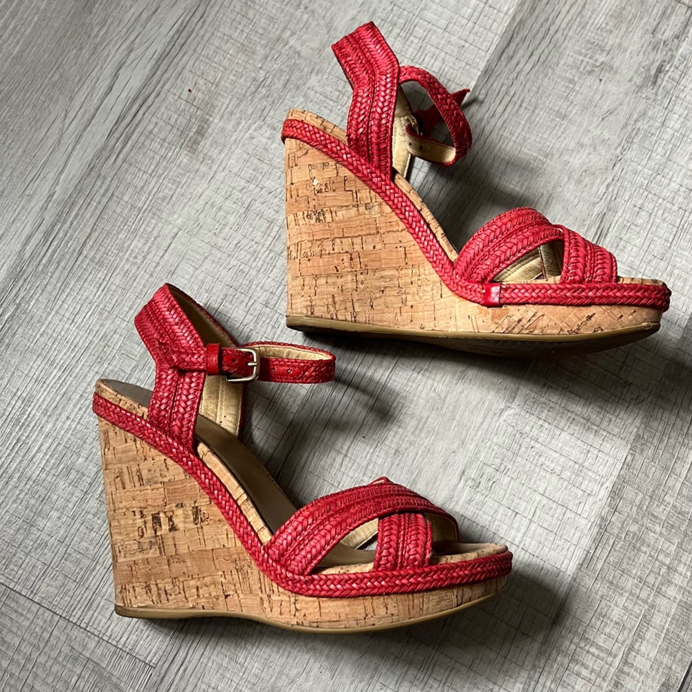 STUART WEITZMAN Minx Espadrille Cork Raffia Red Wedge Sandals 6.5 - Picture 7 of 15